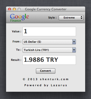 Google Currency Converter 1.0 Mac OS X